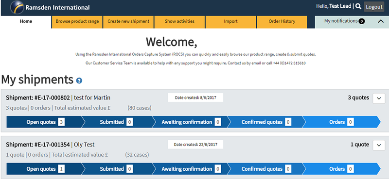 Rocs Shipment Page